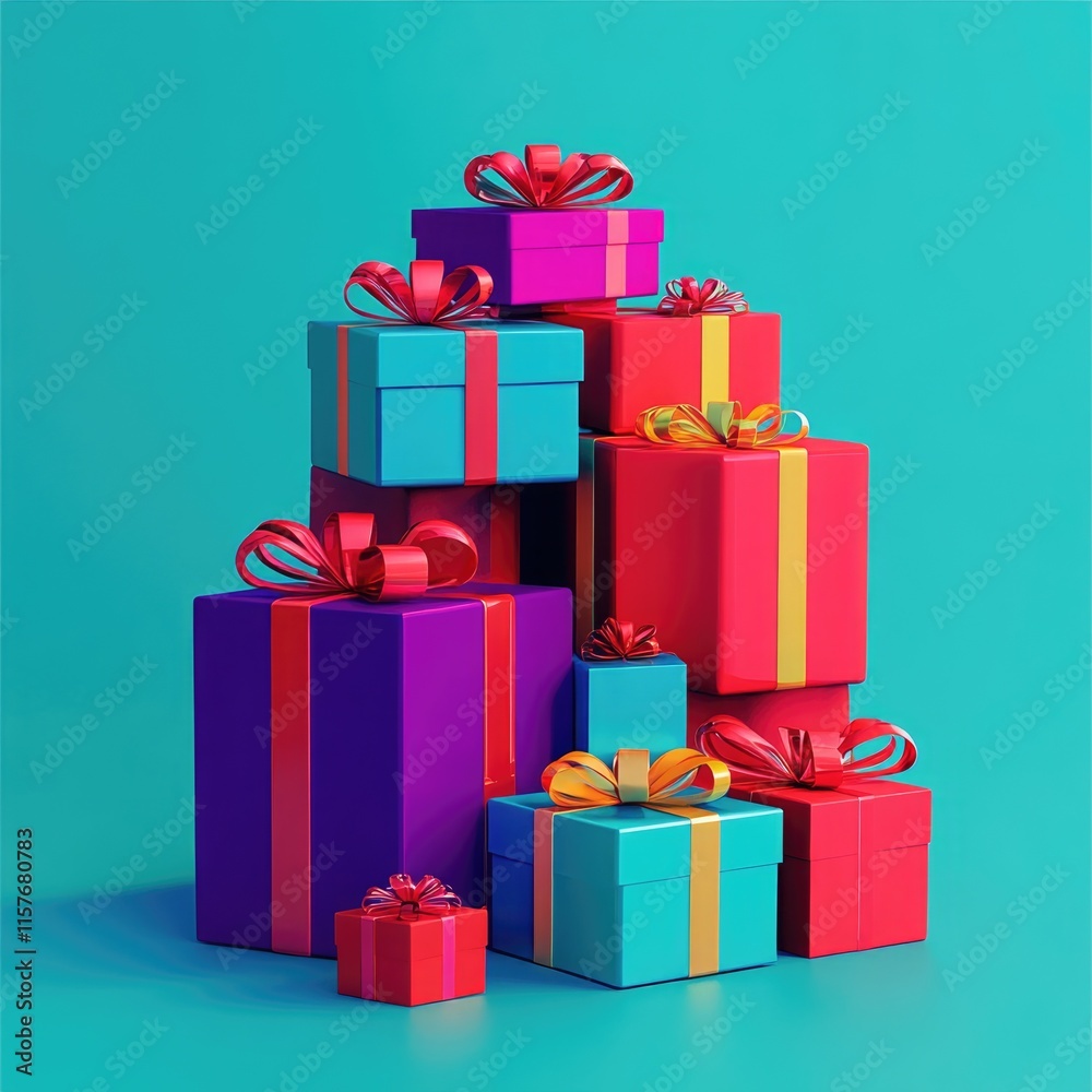 Fototapeta premium Gift boxes with colorful wrapping and bows, ideal for promotions or celebrations