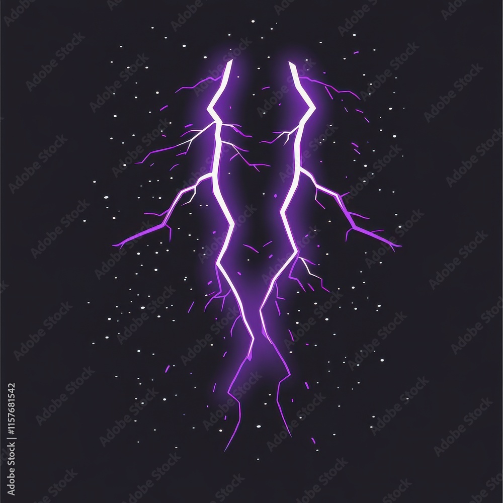 Fototapeta premium Vibrant purple lightning bolts illuminate a dark cosmic background.