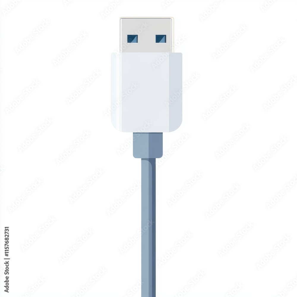 Close-up of a USB cable connector on a white background, showcasing its modern and sleek design.