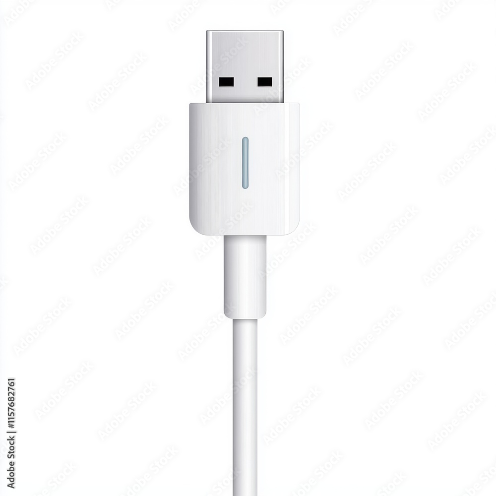 A close-up of a sleek white USB cable connector against a plain background, ideal for tech product imagery. A close-up of a sleek white USB cable connector against a plain background, ideal for tech product imagery.