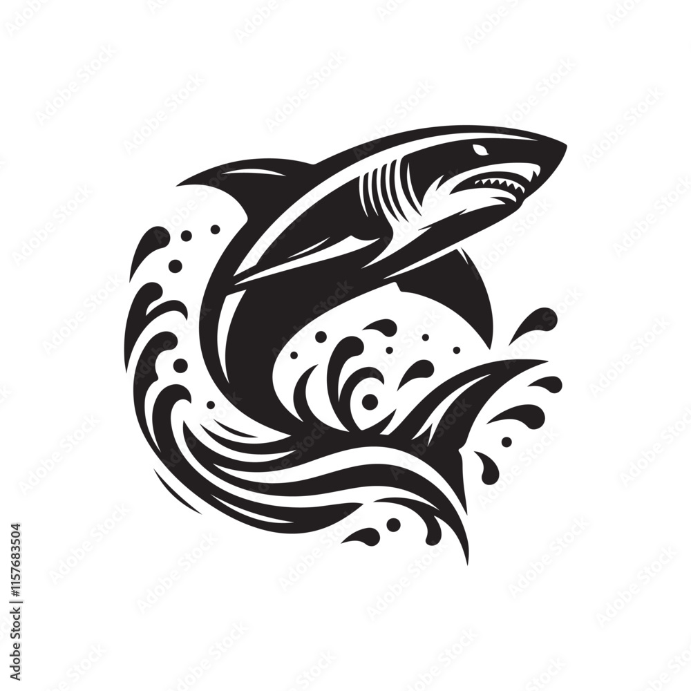 Fototapeta premium Black Color Shark silhouette design Vector Illustration, Solid White Background 11.eps