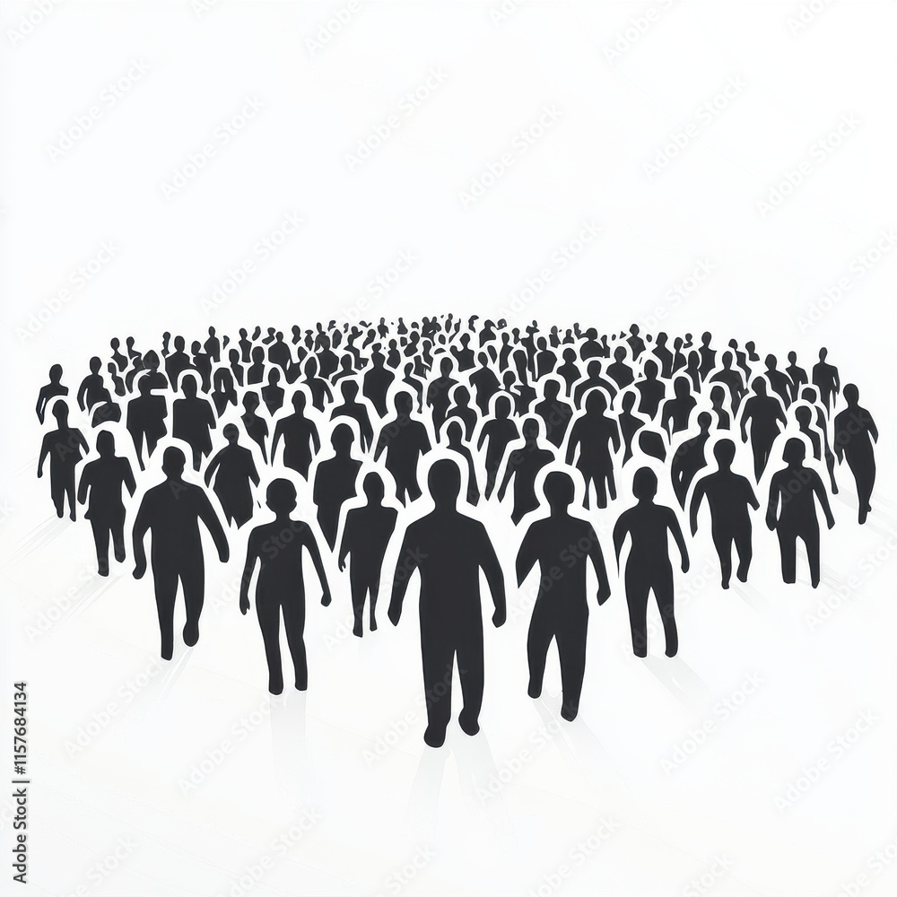 Naklejka premium A diverse crowd of black silhouettes representing unity and community.