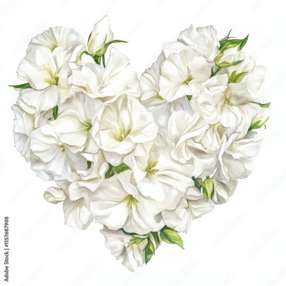 Obraz premium Watercolor White Flowers in Shape of Heart Isolated on White Background 