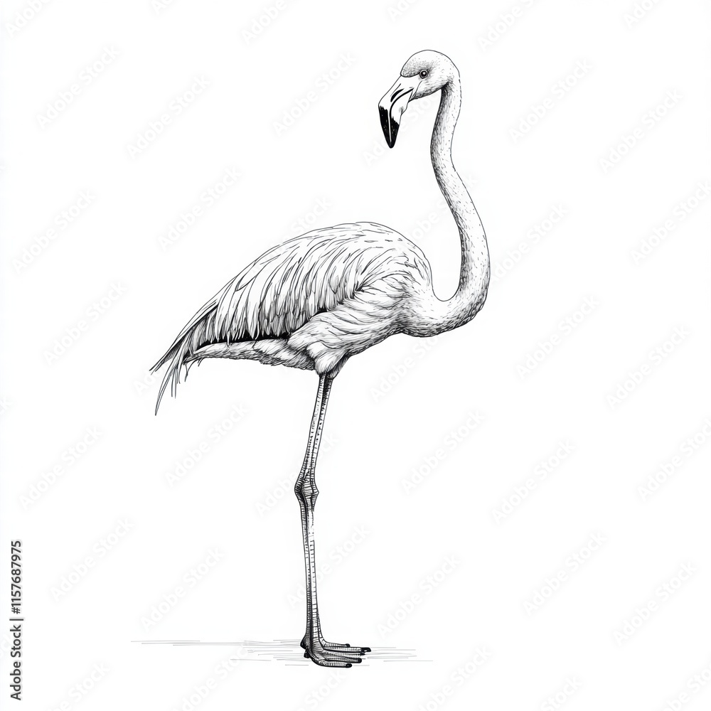 Fototapeta premium Illustration of a flamingo standing gracefully with ample copy space for creative placement. Generative AI