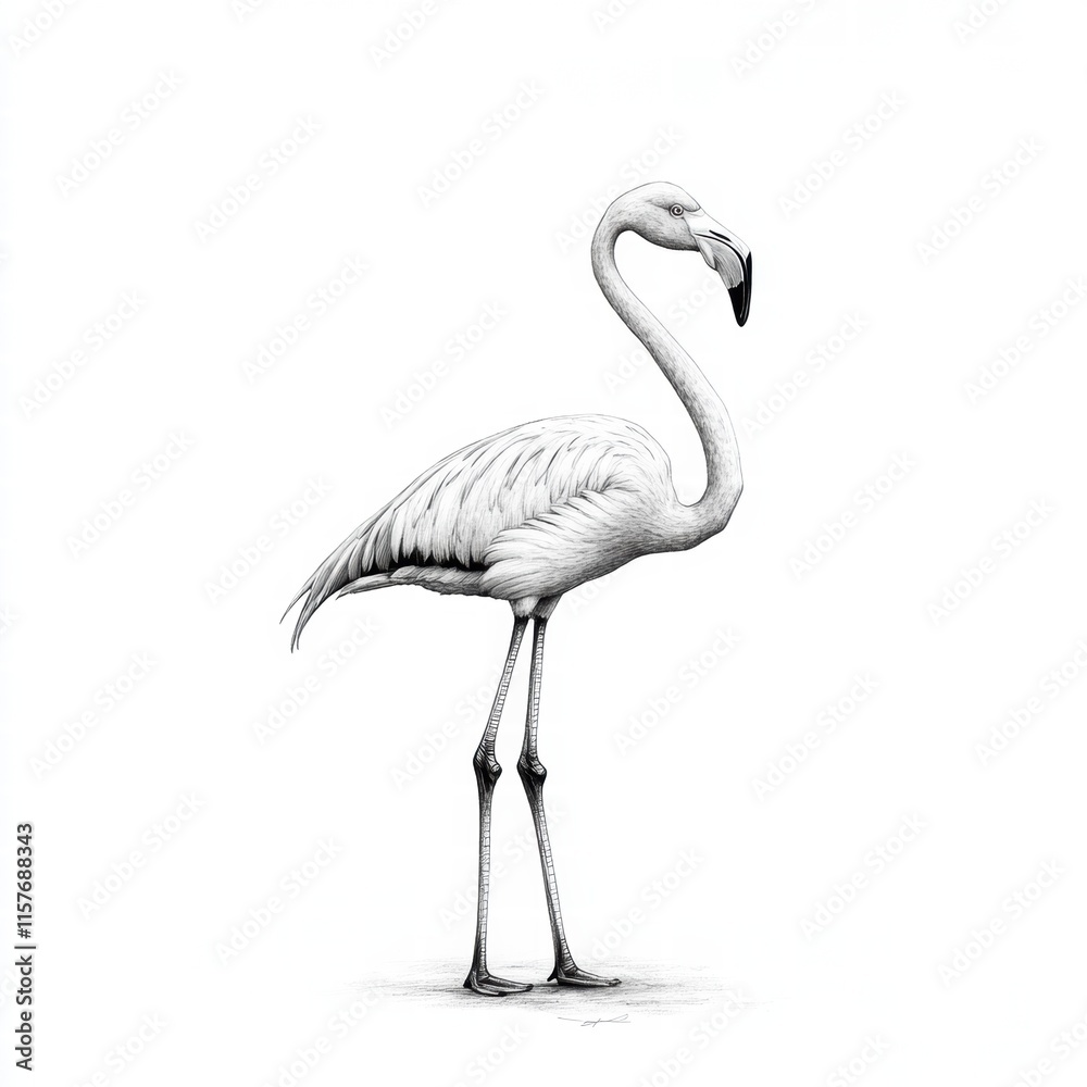 Obraz premium Illustration of a graceful flamingo standing tall with ample copy space for text or branding. Generative AI