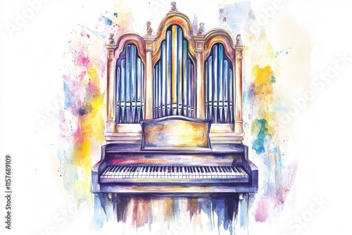 A beautiful watercolor painting of an organ