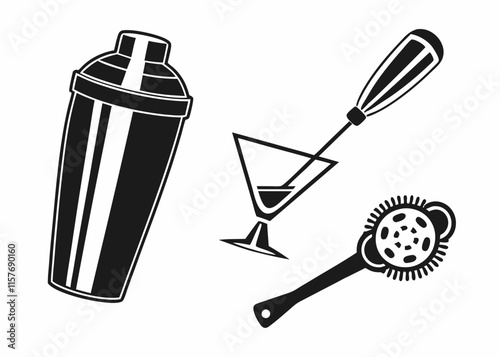 cocktail making tool kit, metal shaker