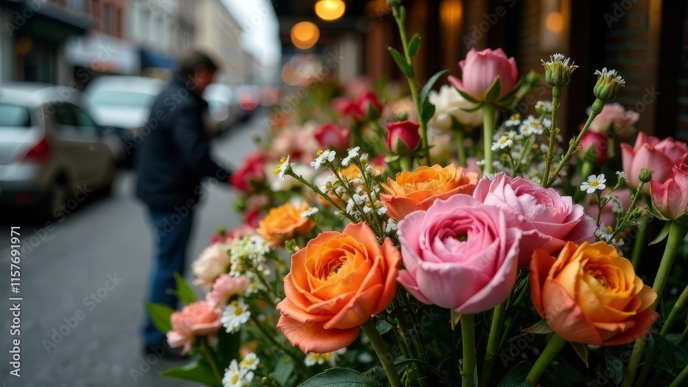 Fototapeta premium Fresh flower fair on the street