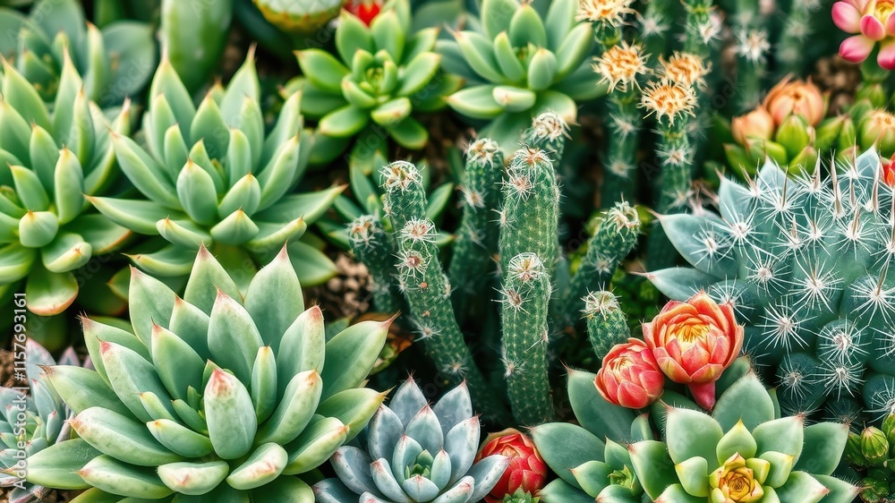 Obraz premium A Lush Collection of Succulents and Cacti in Vibrant Green and Red Hues