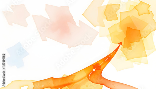 The path of the arrows deviates from the main path. Go off the road, deviate from the course. Take the risk of changing the movement and course of events, watercolor. isolated with white highlights