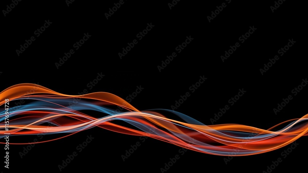 Abstract orange and blue wavy lines on a black background, ideal for website header or design element. Abstract orange and blue wavy lines on a black background, ideal for website header or design element.