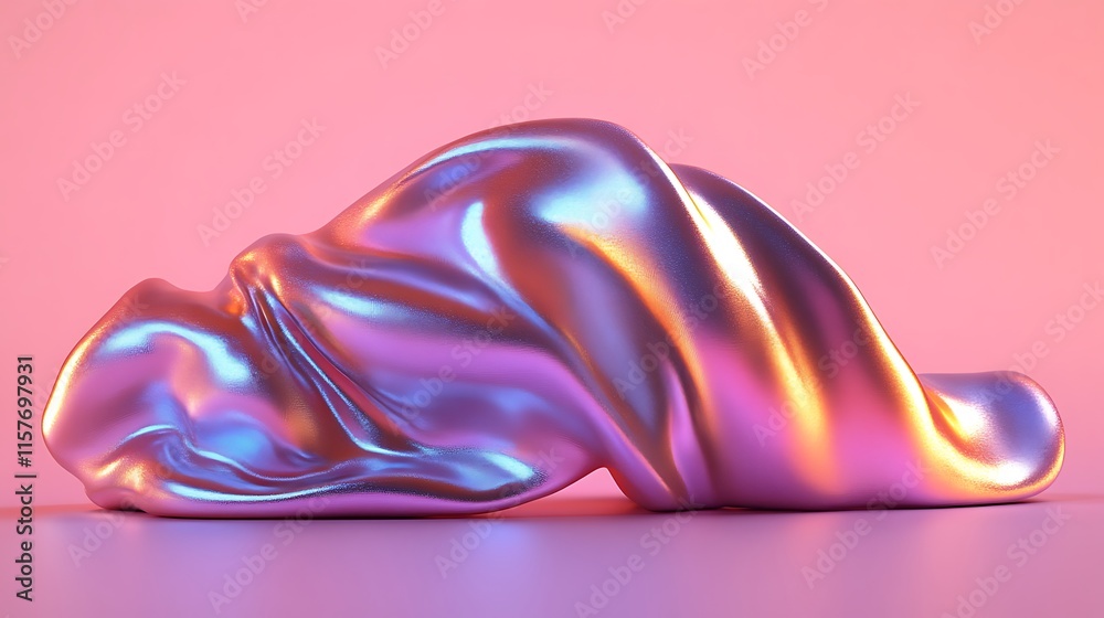 Obraz premium Abstract iridescent metallic form on pink background