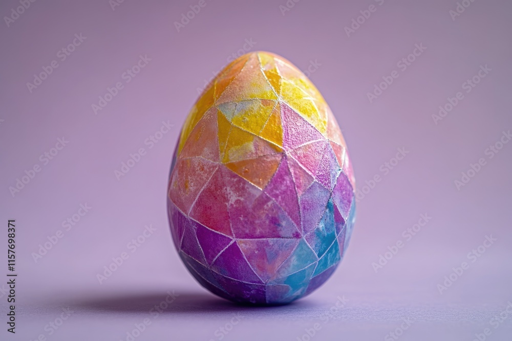 A colorful painted egg sitting on a table, suitable for Easter or spring-themed projects A colorful painted egg sitting on a table, suitable for Easter or spring-themed projects