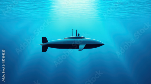 sleek personal submarine glides effortlessly through deep blue ocean, showcasing modern design and technology