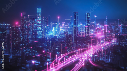 Wallpaper Mural Smart digital Innovation city with connection network reciprocity over the cityscape. of future smart wireless digital city and social media networking systems that connects people with in city Torontodigital.ca