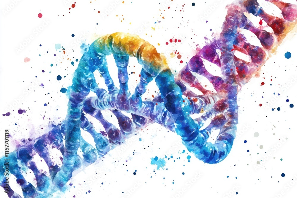 A watercolor illustration of a double strand of DNA molecule