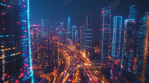 Wallpaper Mural Smart digital Innovation city with connection network reciprocity over the cityscape. of future smart wireless digital city and social media networking systems that connects people with in city Torontodigital.ca