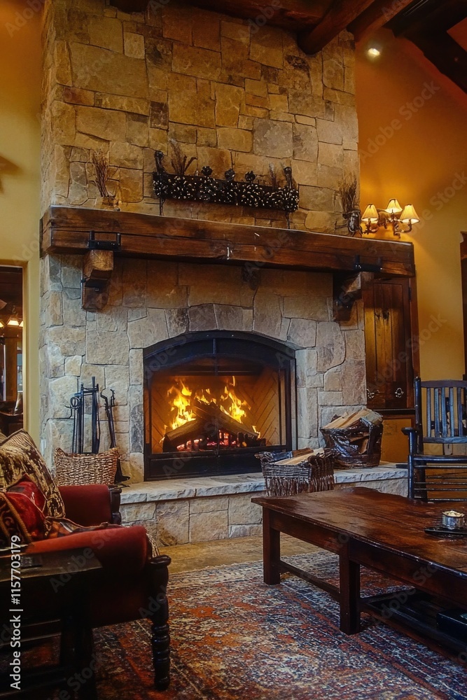 A warm and inviting living room with comfortable furniture and a fireplace A warm and inviting living room with comfortable furniture and a fireplace