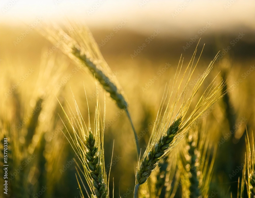 Golden Wheat Ears Bending Under the Morning Sunlight in a Vast Farmland