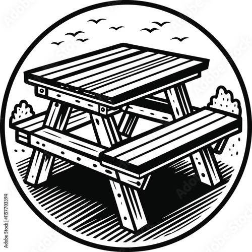 Simple Picnic Table Silhouette Vector Illustration