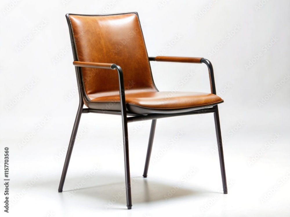 Modern Leather Dining Chair with Dark Metal Legs