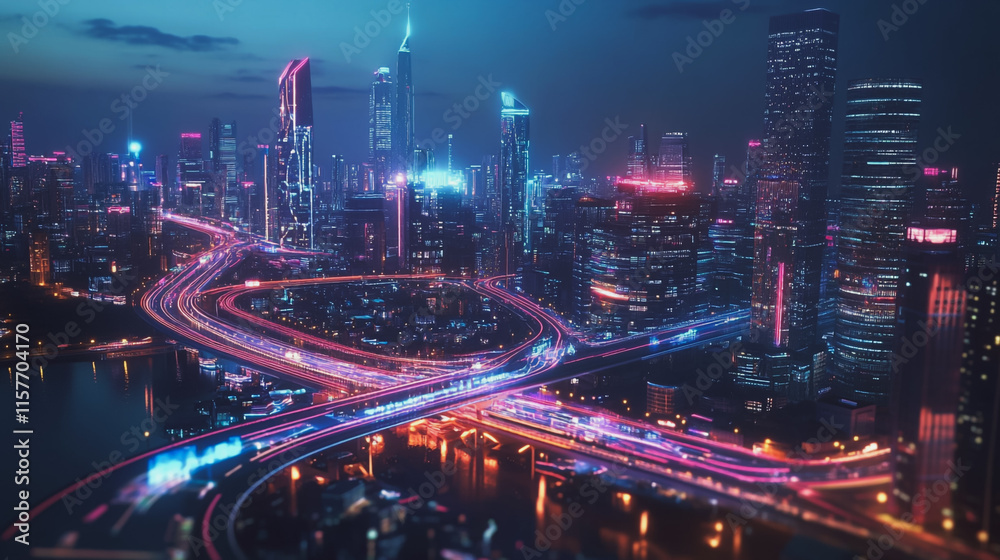 Smart digital Innovation city with connection network reciprocity over the cityscape. of future smart wireless digital city and social media networking systems that connects people with in city Smart digital Innovation city with connection network reciprocity over the cityscape. of future smart wireless digital city and social media networking systems that connects people with in city