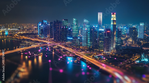 Wallpaper Mural Smart digital Innovation city with connection network reciprocity over the cityscape. of future smart wireless digital city and social media networking systems that connects people with in city Torontodigital.ca