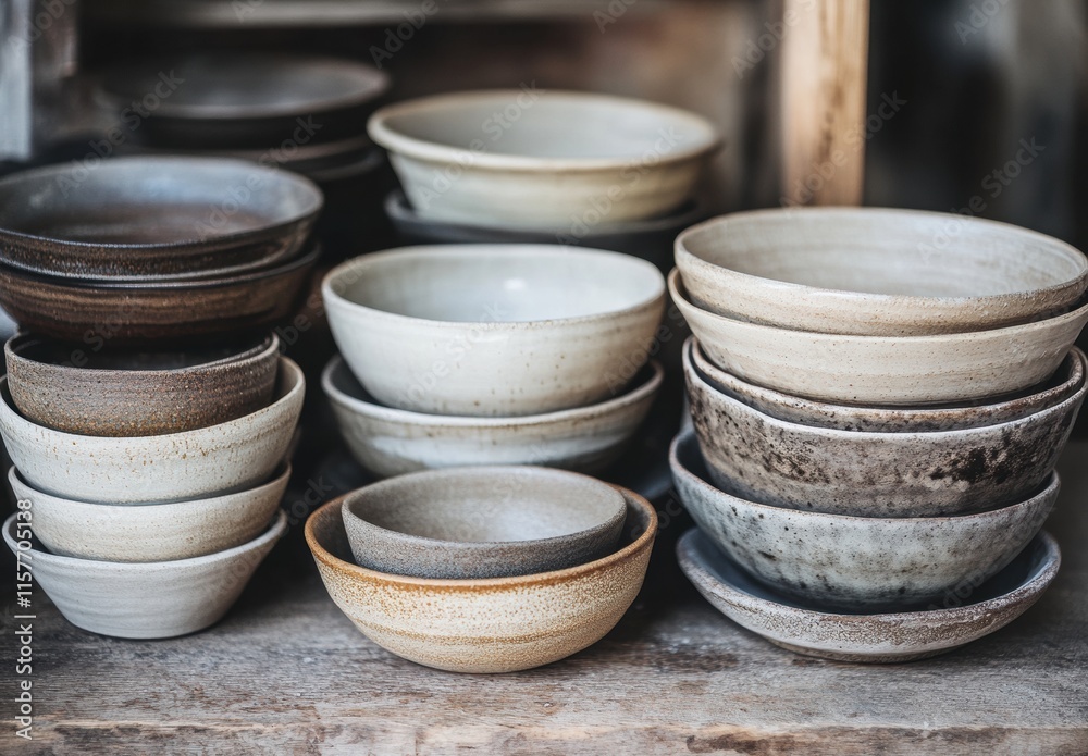 A stack of bowls of various sizes and colors A stack of bowls of various sizes and colors