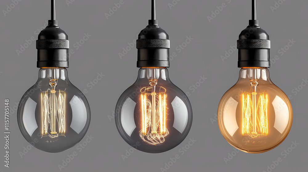 Illuminated incandescent light bulb on gray background. Incandescent. Illustration Illuminated incandescent light bulb on gray background. Incandescent. Illustration
