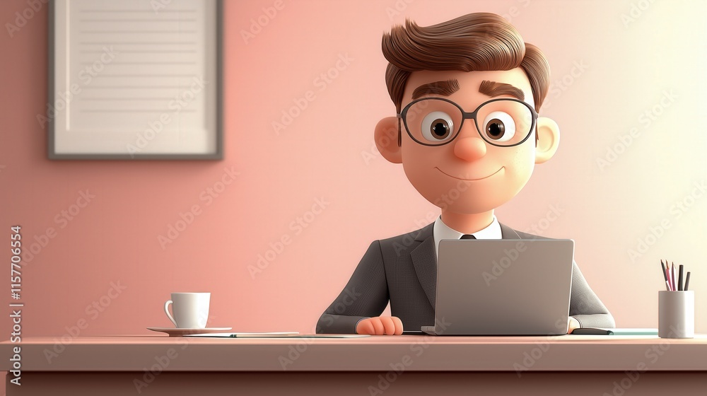 Minimal 3D Render of a Focused Man Working on a Notebook Minimal 3D Render of a Focused Man Working on a Notebook