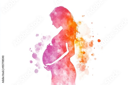 A pregnant woman is depicted holding a pot in this minimalist silhouette photo