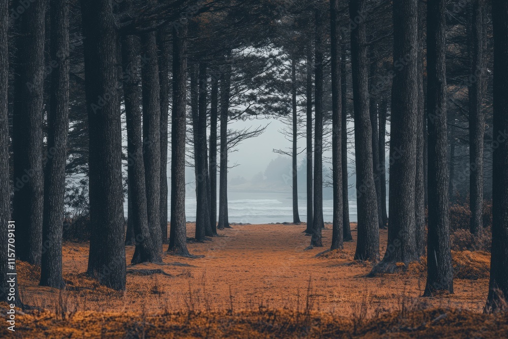 A forest with a path through it A forest with a path through it