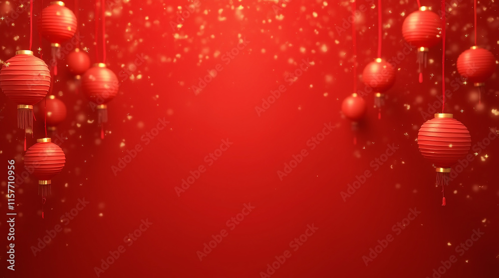 Red background with hanging Chinese lanterns for Chinese New Year Red background with hanging Chinese lanterns for Chinese New Year