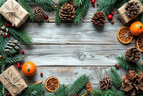 Season's Greetings and Thank You - Rustic Christmas Flat Lay photo