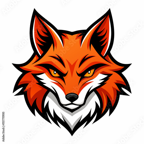 Angry Fox Head Silhouette Vector on White photo