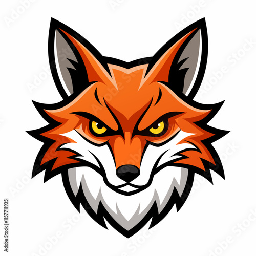 Angry Fox Head Silhouette Vector on White photo