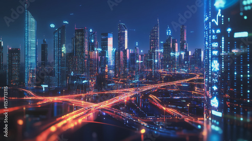 Wallpaper Mural Smart digital Innovation city with connection network reciprocity over the cityscape. of future smart wireless digital city and social media networking systems that connects people with in city Torontodigital.ca