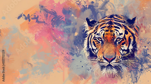 pastel color contrast background featuring an abstract tiger animal wallpaper design, a modern and ornamental pattern suitable for posters, banners, and prints, a stock photo


