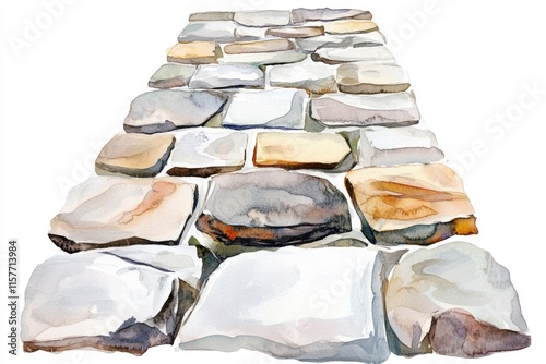A serene watercolor depiction of a worn cobblestone road, perfect for use in travel, architecture or nature-themed projects
