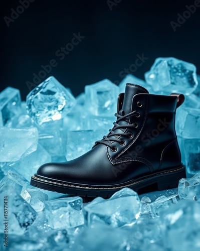 Black Leather Winter Combat Boots photo