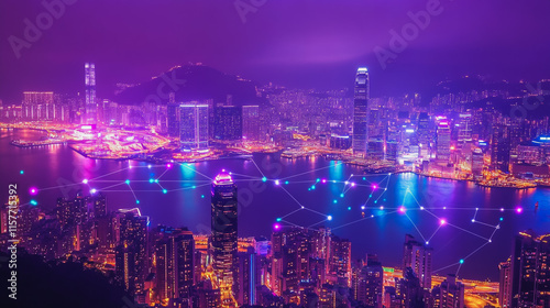 Wallpaper Mural Smart digital Innovation city with connection network reciprocity over the cityscape. of future smart wireless digital city and social media networking systems that connects people with in city Torontodigital.ca