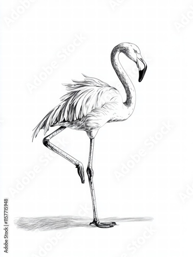 Unique illustration of a graceful flamingo standing on one leg in a minimalist style with ample copy space for text. Generative AI photo