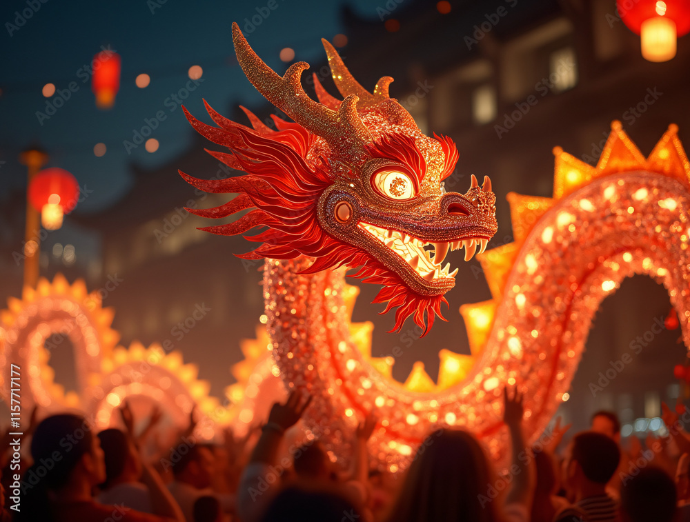 Traditional dragon dance celebration for Chinese New Year Traditional dragon dance celebration for Chinese New Year