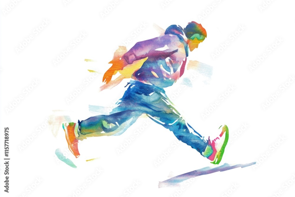 Naklejka premium Watercolor illustration of a person riding a skateboard