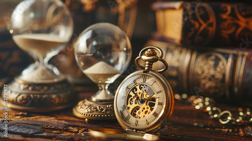 close up of a vintage retro metal clock time machine, showcasing intricate details and ornate decoration, a still life stock image

