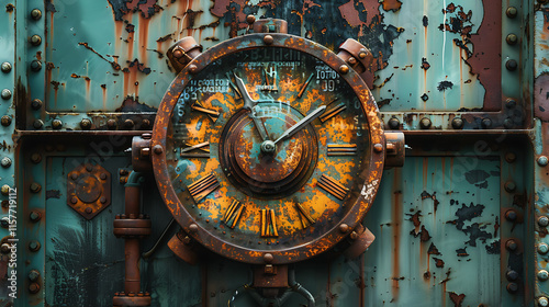 antique metal clock designed as a time machine, an old and classic object representing the past and future, a royalty free image

