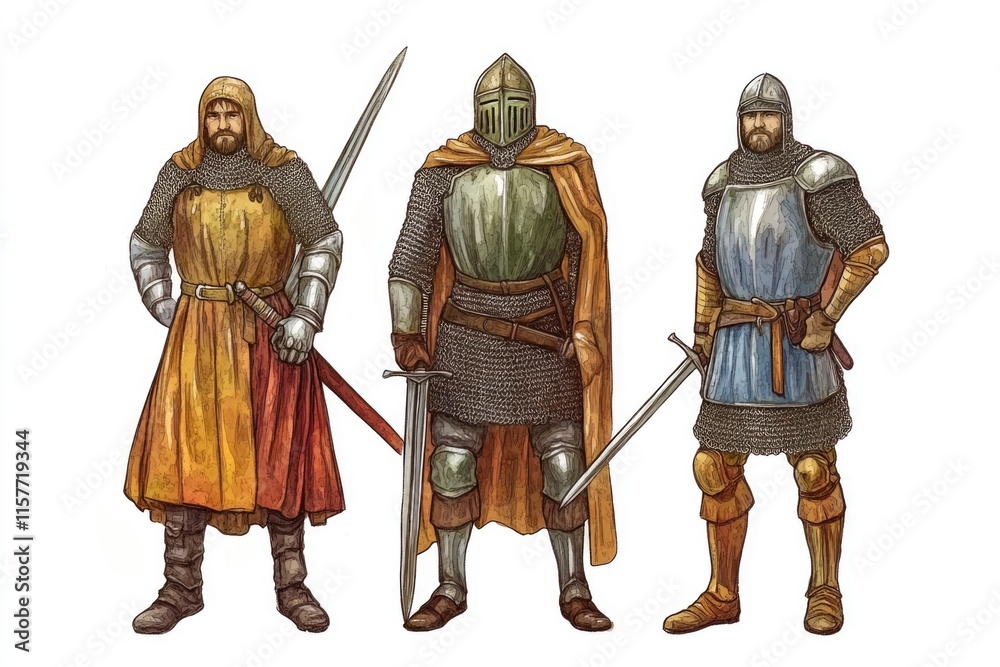 A group of men wearing medieval-style clothing, perfect for Renaissance fair or historical reenactment scenes A group of men wearing medieval-style clothing, perfect for Renaissance fair or historical reenactment scenes
