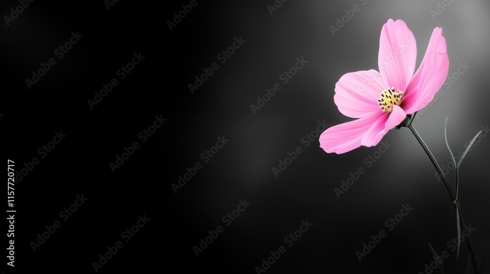 Fototapeta premium A delicate pink flower stands out against a dark background, symbolizing beauty and tranquility.