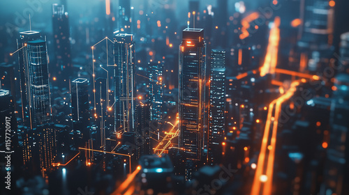 Wallpaper Mural Smart digital Innovation city with connection network reciprocity over the cityscape. of future smart wireless digital city and social media networking systems that connects people with in city Torontodigital.ca