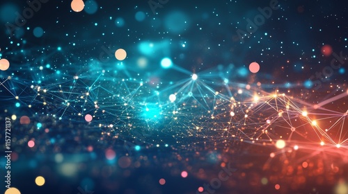Abstract network connection background with glowing particles and lines.